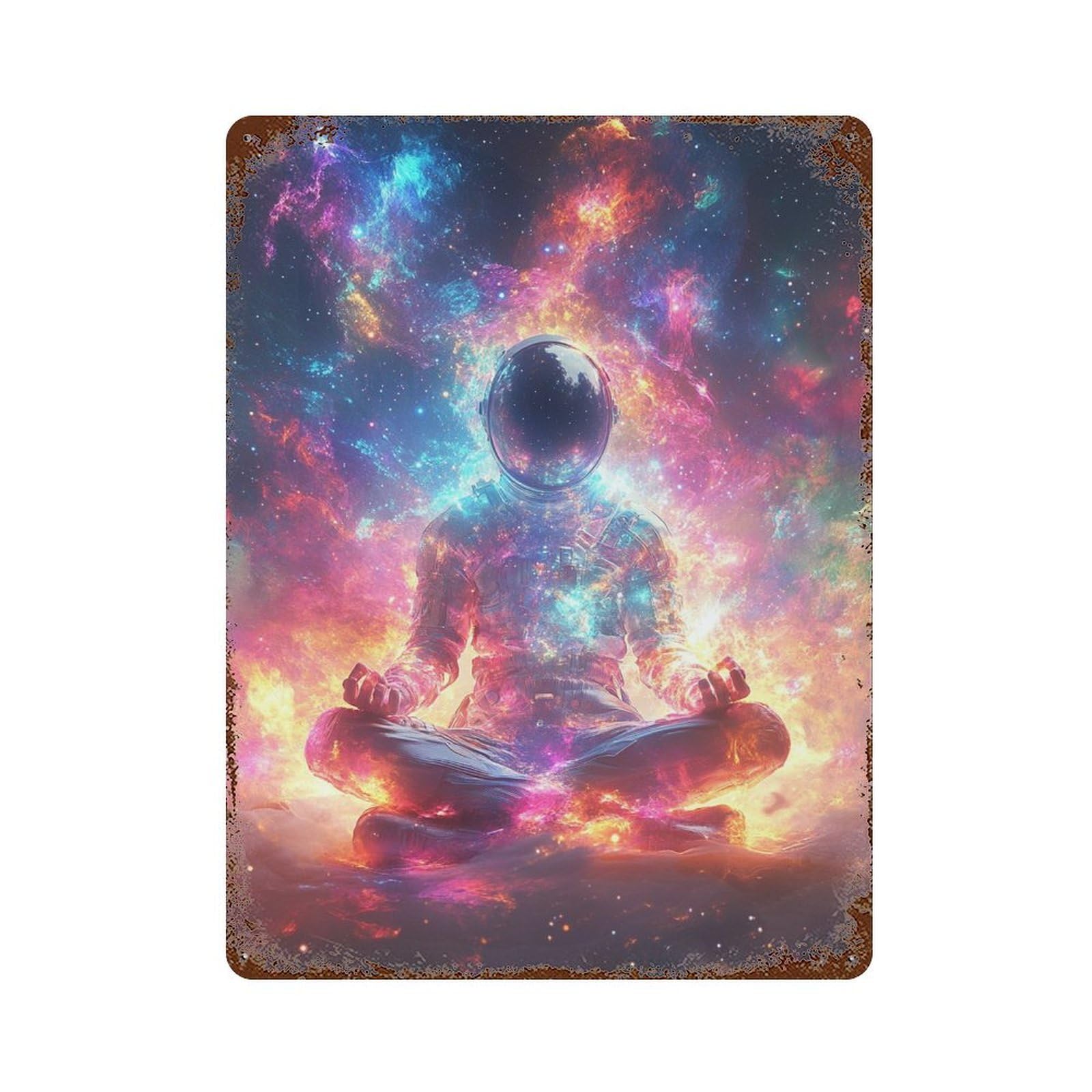 Cosmic Astronaut Meditation-1 Vintage Metal Tin Sign 15.7"x11.8", Ideal for Basement, Hobby Room And Garage Decor