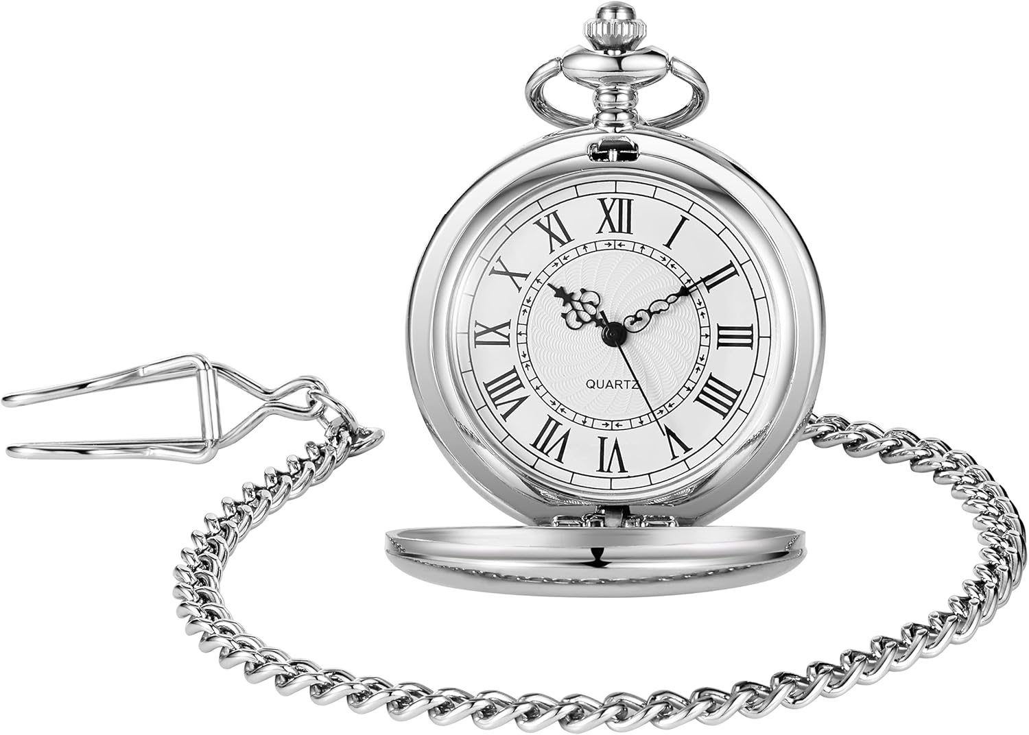 Unique Quartz Pocket Watches Smooth Round Stainless Steel Roman Numbers with Chain Best Gifts : Clothing, Shoes & Jewelry