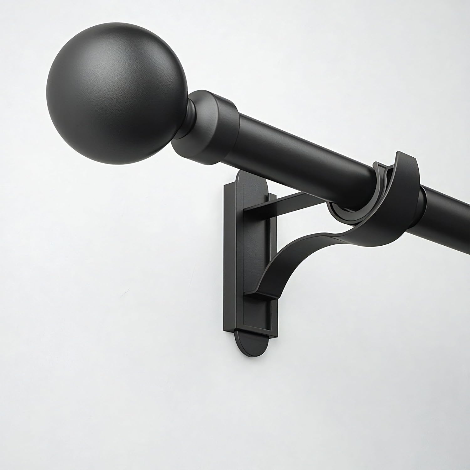 ROTHLEY Heavy Duty Curtain Rods for Windows 66 to 120 Inch Long Drapery Rods with Adjustable Length 1 Inch Diameter Black Decorative Curtain Pole For Living Room With Klick Fit Brackets-Orb Finial Orb Finial - Matt Black 66 to 120 Inch