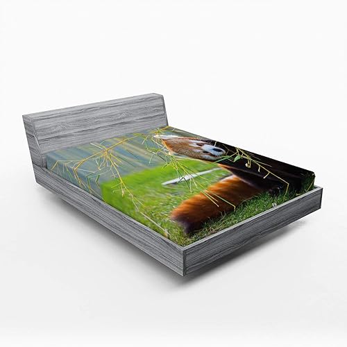 Miniatura 76 de Ambesonne Sábana bajera ajustable con diseño de videojuegos, rayas rojas, diseño retro de los años 90, diseño geométrico, ropa de cama de tela Crema