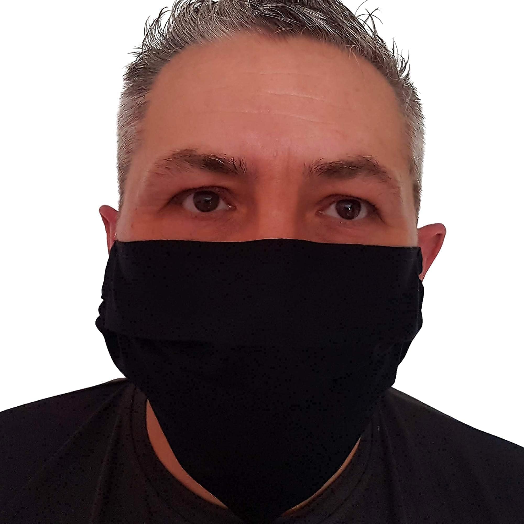 Deluxe Face Mask/Multi Layer Roomier For Large Faces Or Beard Wearers/British Made 100% Close Weave Quality Cotton/Ear/Head Elastic/Re-Usable/Washable-Navy Blue Black Patterned Covering