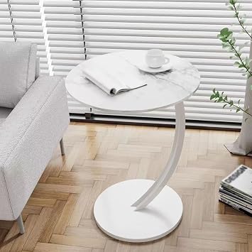 Coffee Table End Tables,Couch Tables That Slide Under,Couch Side Tables for Laptop,Round Side Table for Couch Living Room Bedroom Office and Small Peace,White