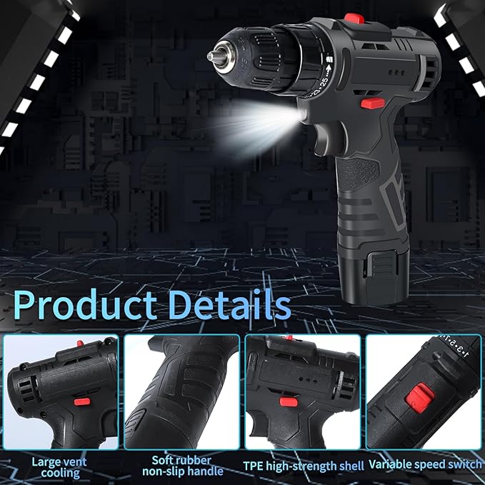 Taladro Eléctrico Inalámbrico Jadeshay 12V con 3 Baterías y 24 Accesorios miniatura 8