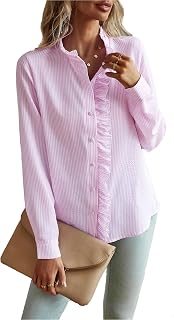 Silunma2021 Women's Pleated Elegant Casual Shirts Cotton Loose Long Sleeves Shirts Solid Color Breathable Soft Tops