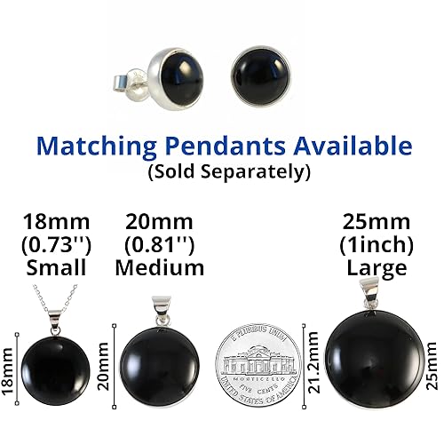 Vista 6 de Sterling Silver Black Onyx Handmade Round Stud Earrings for Women & Men - 9mm Black Onyx Cabochon
