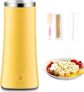 Electric Egg Roll Maker, Over Easy Egg Cooker for Kitchen, Equipped with a Cleaning Brush, Oiling Rod, and Bamboo Skewer, 360  Heating is Suitable for Kitchens, Households, and Breakfasts Yellow