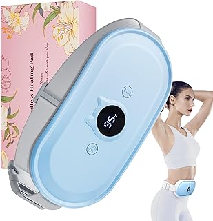 Portable Heating Pad for Period Cramps Relief Vibrating Menstrual Heating Belt for Women, Rechargeable Fast Heat with 7 Heat Levels and 7 Modes for Menstrual, Pain Relief for Back & Stomach-Blue