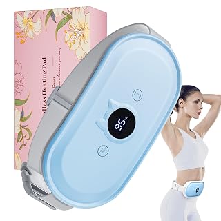 Portable Heating Pad for Period Cramps Relief Vibrating Menstrual Heating Belt for Women, Fast Heat with 7 Heat Levels and 7 Modes for Menstrual, Pain Relief for Back & Stomach-Blue - Amazon product rated Grade A