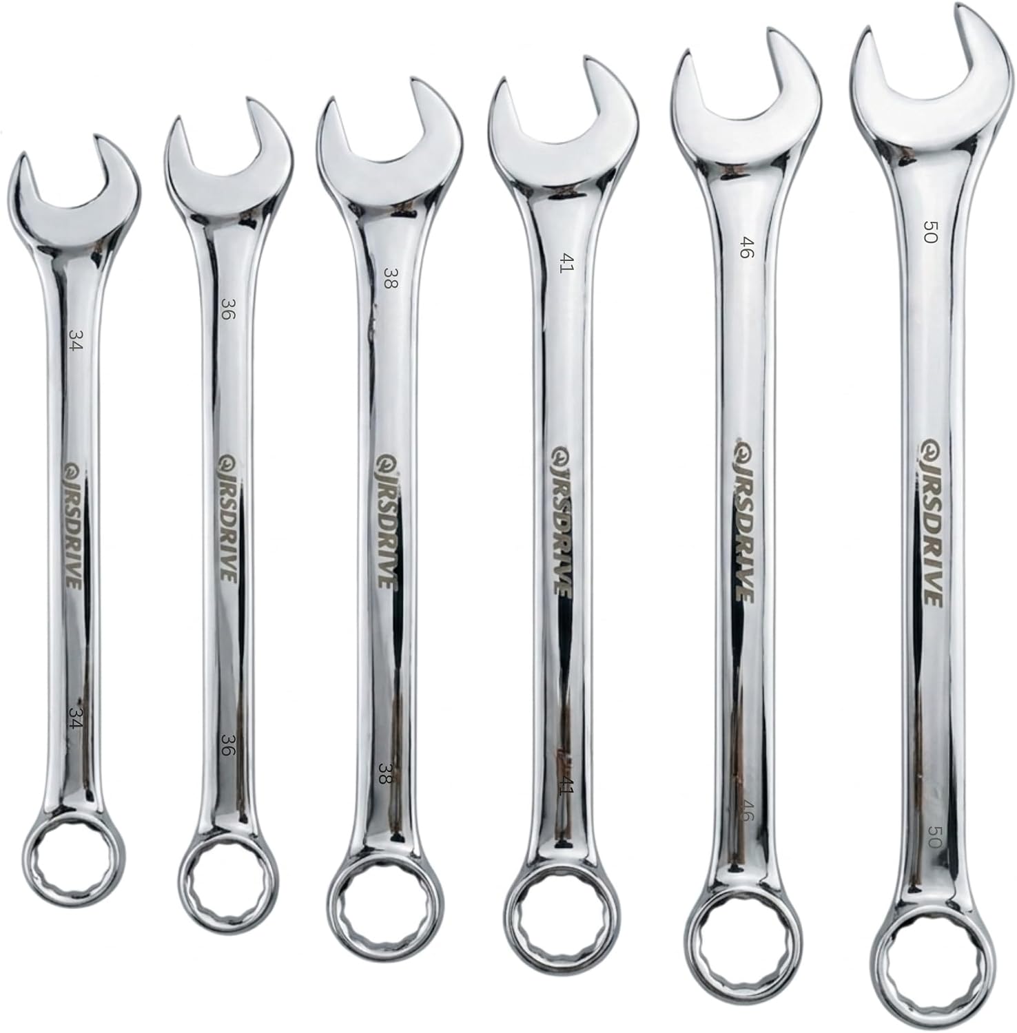 Jumbo Combination Wrench Set, 6 Piece Metric Sizes 34 to 50 MM, Heavy Duty CR-V Steel Construction, Industrial Grade Spanner Kit for Automotive, Workshop & Mechanical Use E-2004J_MM