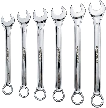 Jumbo Combination Wrench Set, 6 Piece Metric Sizes 34 to 50 MM, Heavy Duty CR-V Steel Construction, Industrial Grade Spanner Kit for Automotive, Workshop & Mechanical Use E-2004J_MM