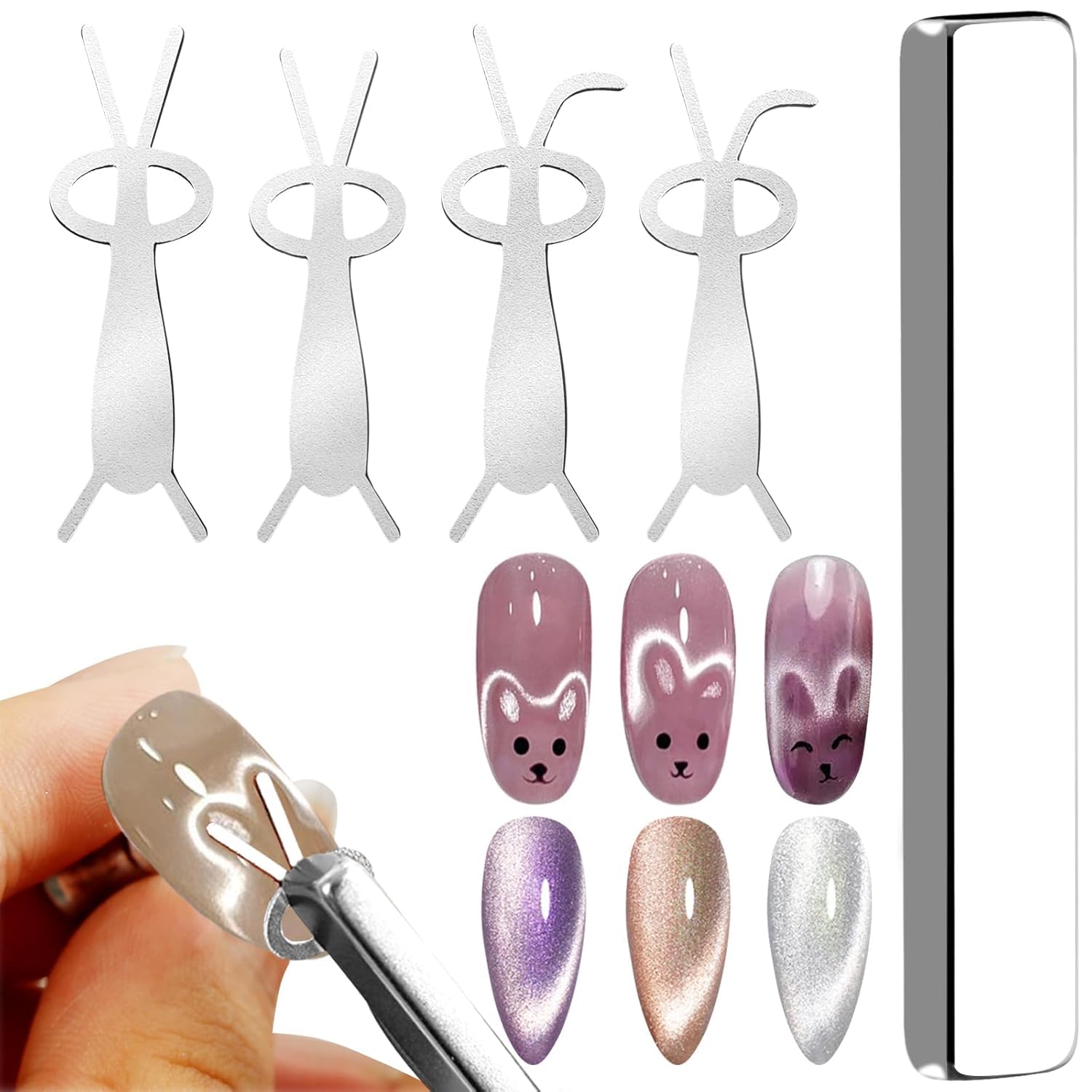 THR3E STROKES Cat Eye Magnet Tool,Bunny Magnet for Nails,4-PC Bunny-Shaped Nail Magnet Guide for Cat Eye Nail Art Salon or Home (BUNNY MAGNET)-image-11
