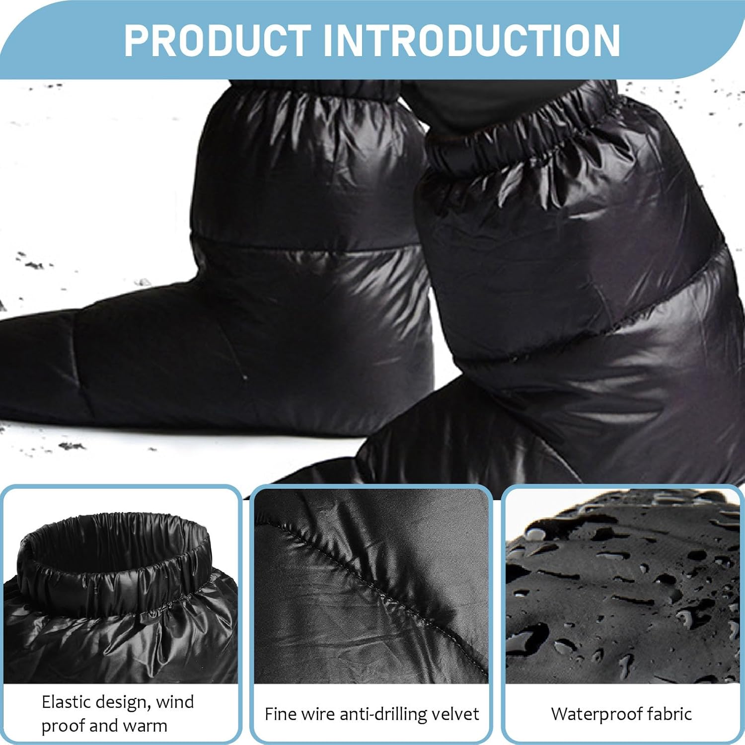 The booties packed neatly into their compact storage bag