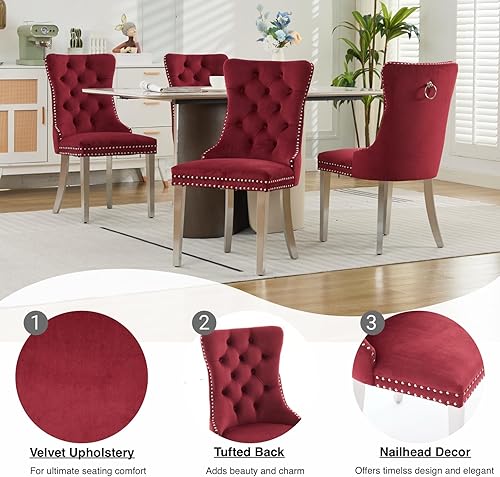 Miniatura 30 de Juego de 6 sillas de comedor modernas de mediados de siglo, con respaldo tapizado de terciopelo verde, sillas de cocina y comedor, patas de metal