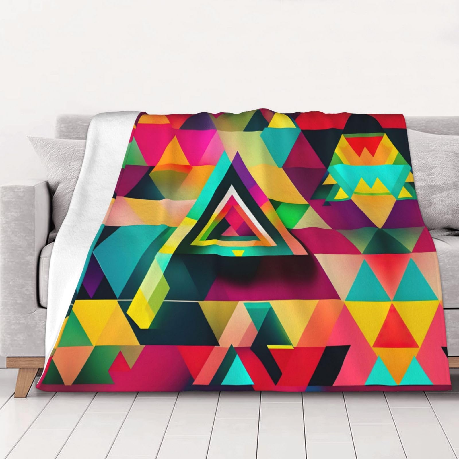 Couverture flanelle haut de gamme au motif triangulaire coloré toutes saisons
