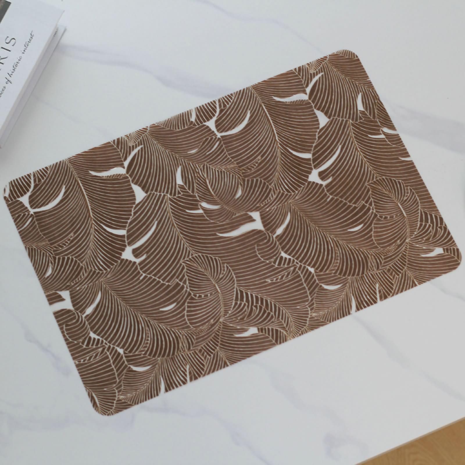 Set 8 Tovagliette Tavola Moderno, 45 x 30 CM Bronzo Tovaglietta Americana Lavabile Rettangolare PVC, Rettangolo con Motivo a Foglia
