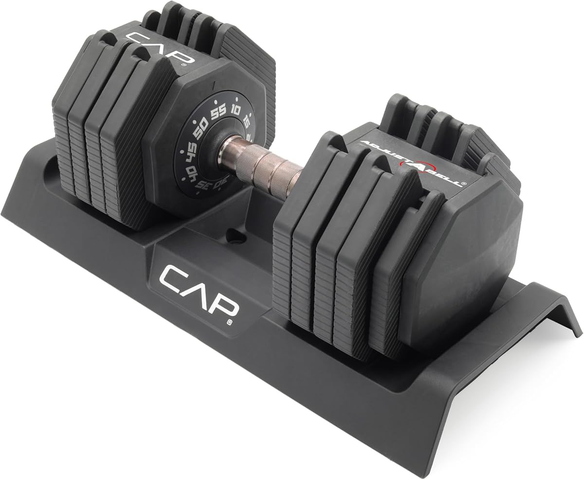 CAP ADJUSTABELL Adjustable Dumbbell Set, Premium Quick Select Adjustable Weights for Strength Training, Singles & Pairs, 12.5 LB, 25 LB & 55 LB, Round & Hex Dumbbells, Multiple Grip Handle Options