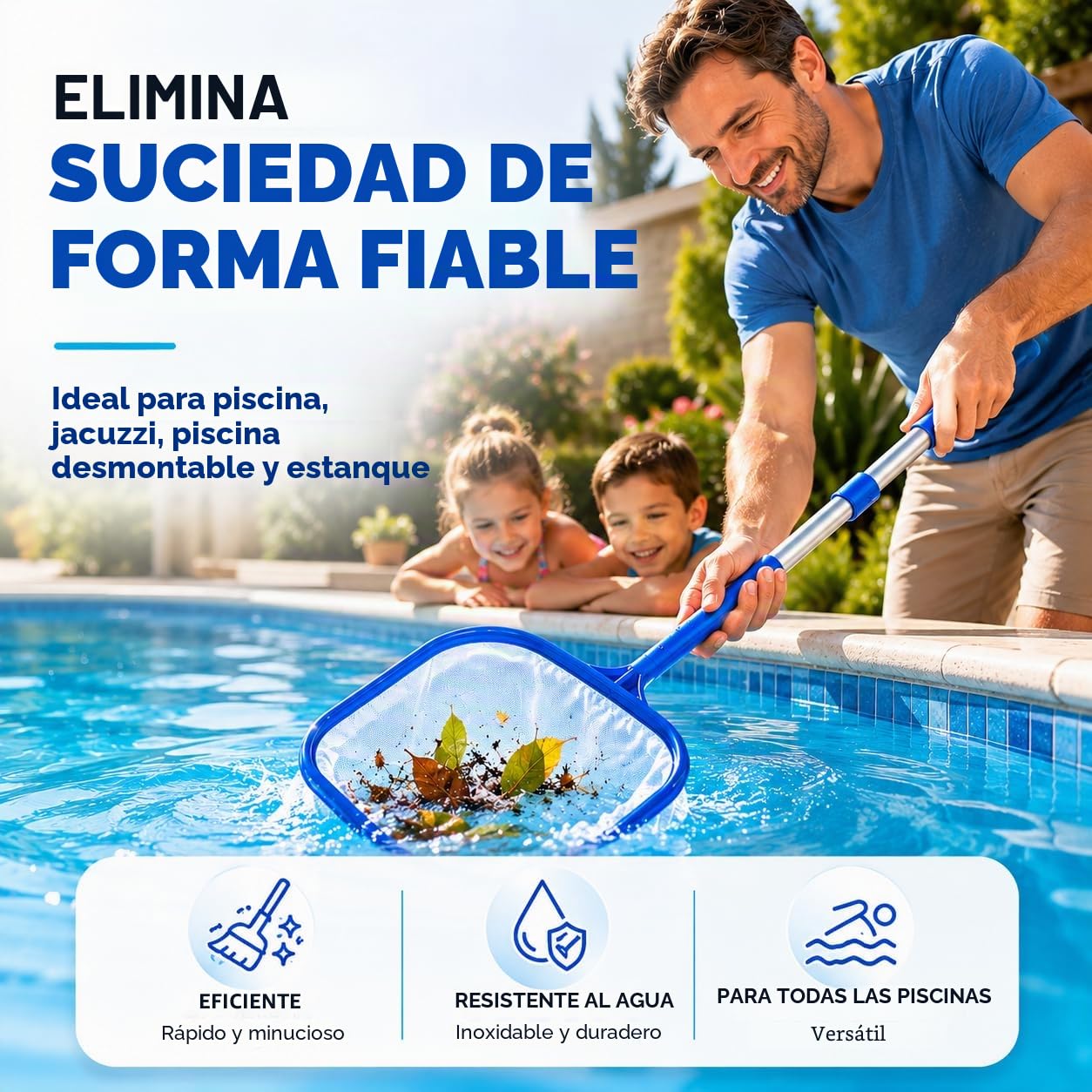 TK Gruppe Timo Klingler Red de piscina con mango telescópico de 105 cm – Red para estanque para limpieza de piscinas y estanques, ideal para piscina desmontable, algas, jacuzzi, piscina Bestway y