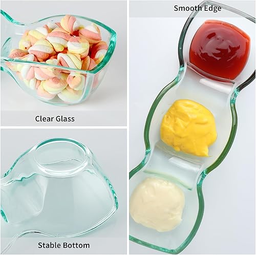 Miniatura 3 de MDLUU Cuenco de vidrio grueso con triple inmersión, plato grande dividido para servir, servidor de aperitivos de 3 compartimentos para