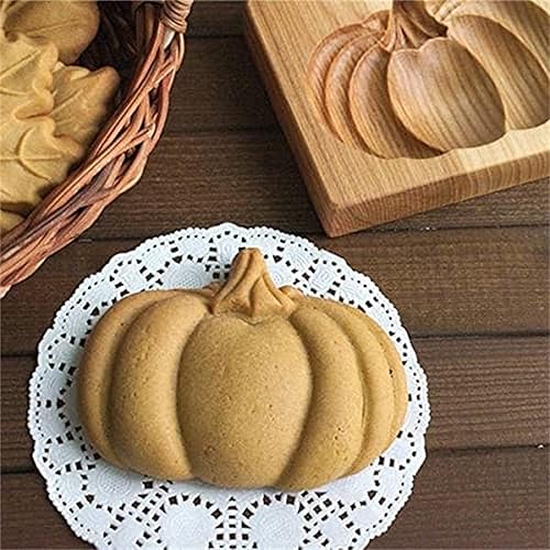 Miniatura 2 de Moldes de madera para galletas, cortador de galletas talladas con calabaza de otoño para hornear, sellos de prensa en relieve de galletas en forma