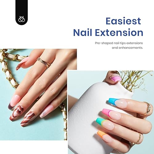 Miniatura 10 de Beetles - Kit de extensión de uñas de gel suave, 504 piezas de uñas de gel a presión de almendras cortas transparentes para cobertura completa,
