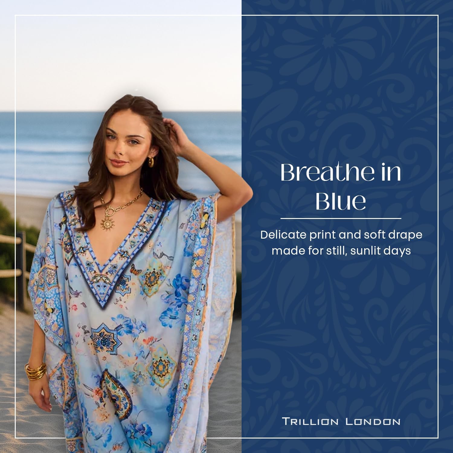 Trillion London Women's Viscose Cotton Kaftan Beach Bikini Cover-Up|Maxi Dress|Swimwear Caftan Loungewear|Fit UK Size 6 to 14 - Image 2