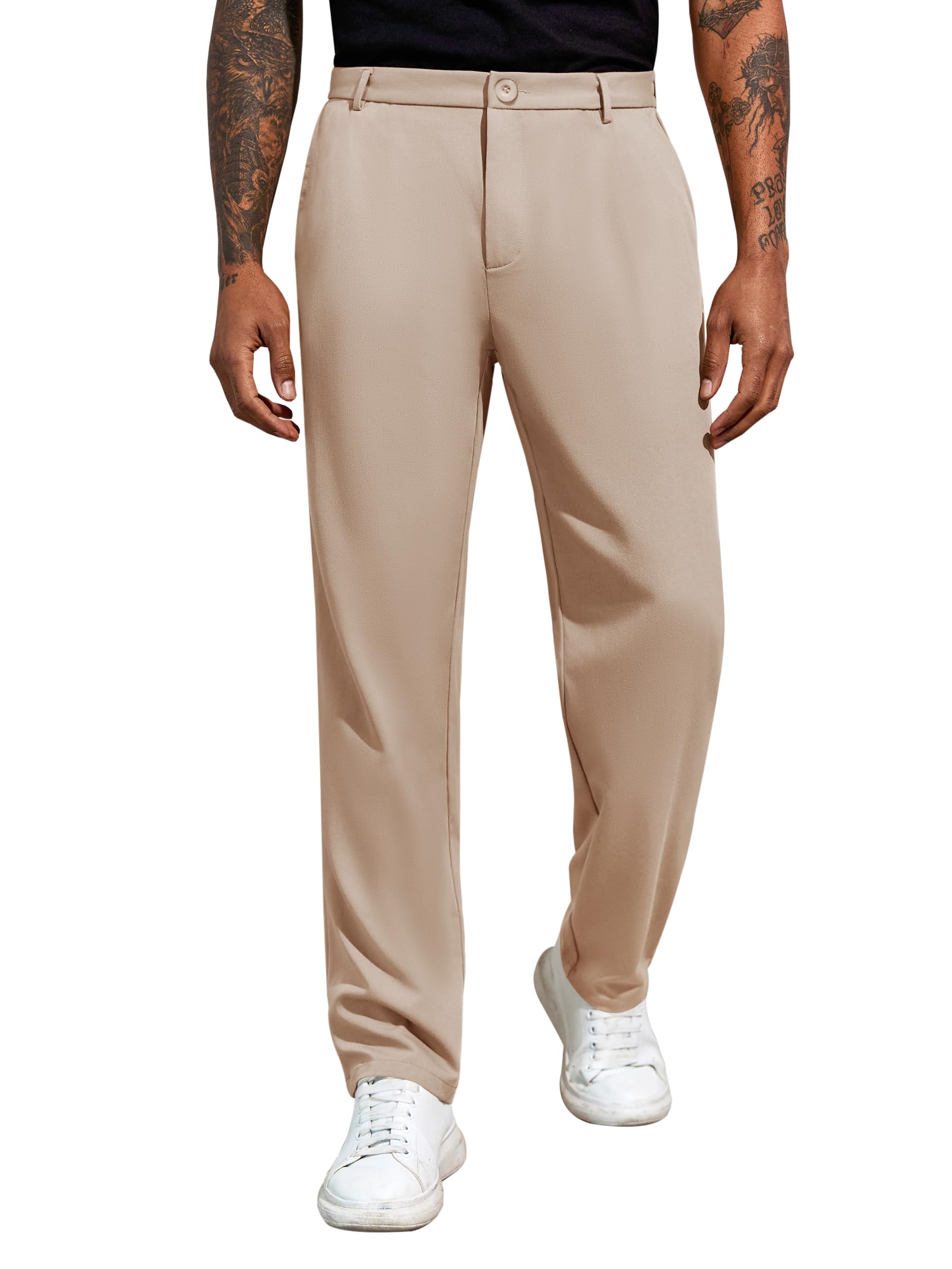 RuncatiMens Golf Pants Casual Cotton Chino Stretch Work Classic Fit Straight Leg Trousers