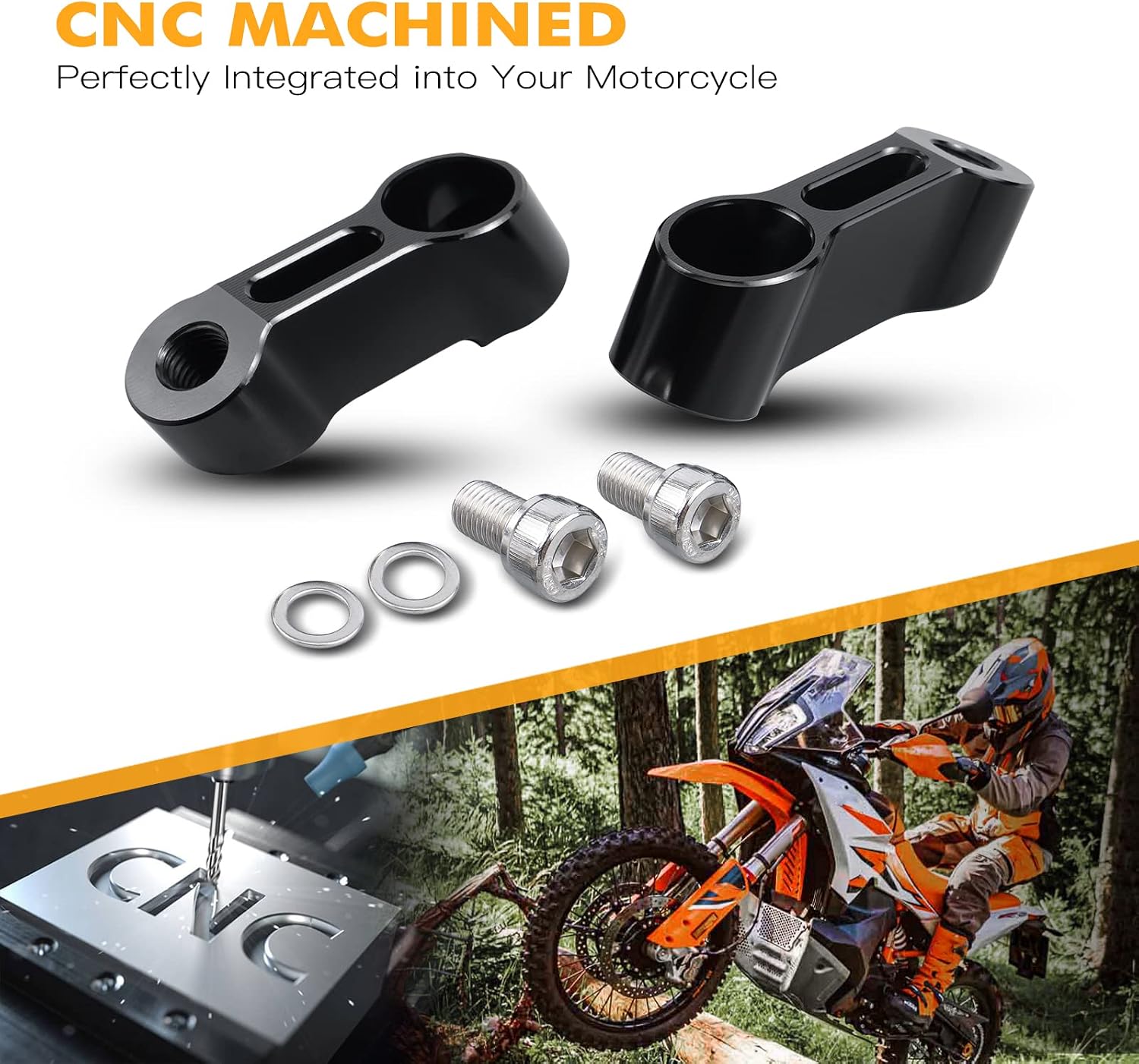 NICECNC Black Universal 2PCS Threaded 10mm Stem Mirror Mount Risers Extenders Adapters(Right-Hand!) Compatible with Motorcycle,Dual Sport,Cruisers,Scooters,Sportbikes