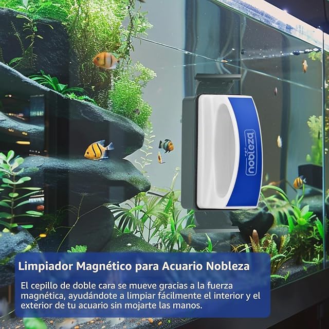 Foto 2 de 7 de Nobleza - Doble Raspador Magnético Raspador para Pecera, Limpiador de Cristal para Acuario, Flotante Limpio…
