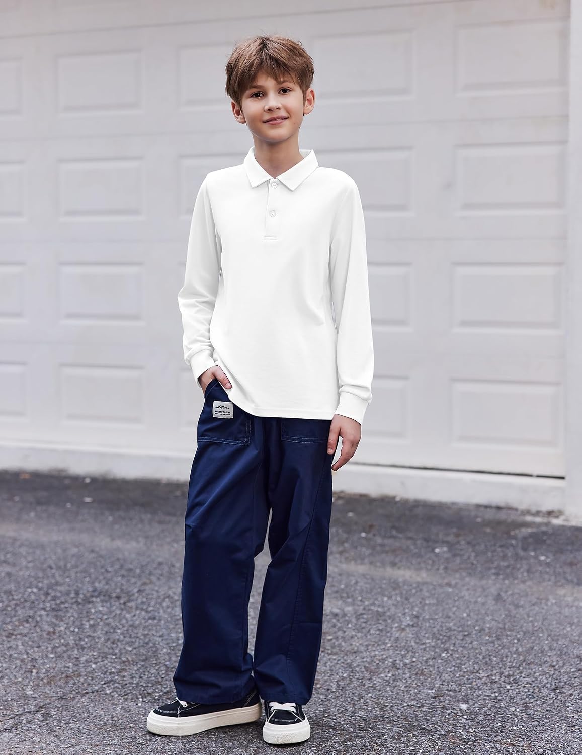 Arshiner Boys Long Sleeve Polo Shirt Performance School Uniform Pique Button Closure Shirt Size 5-12 Years