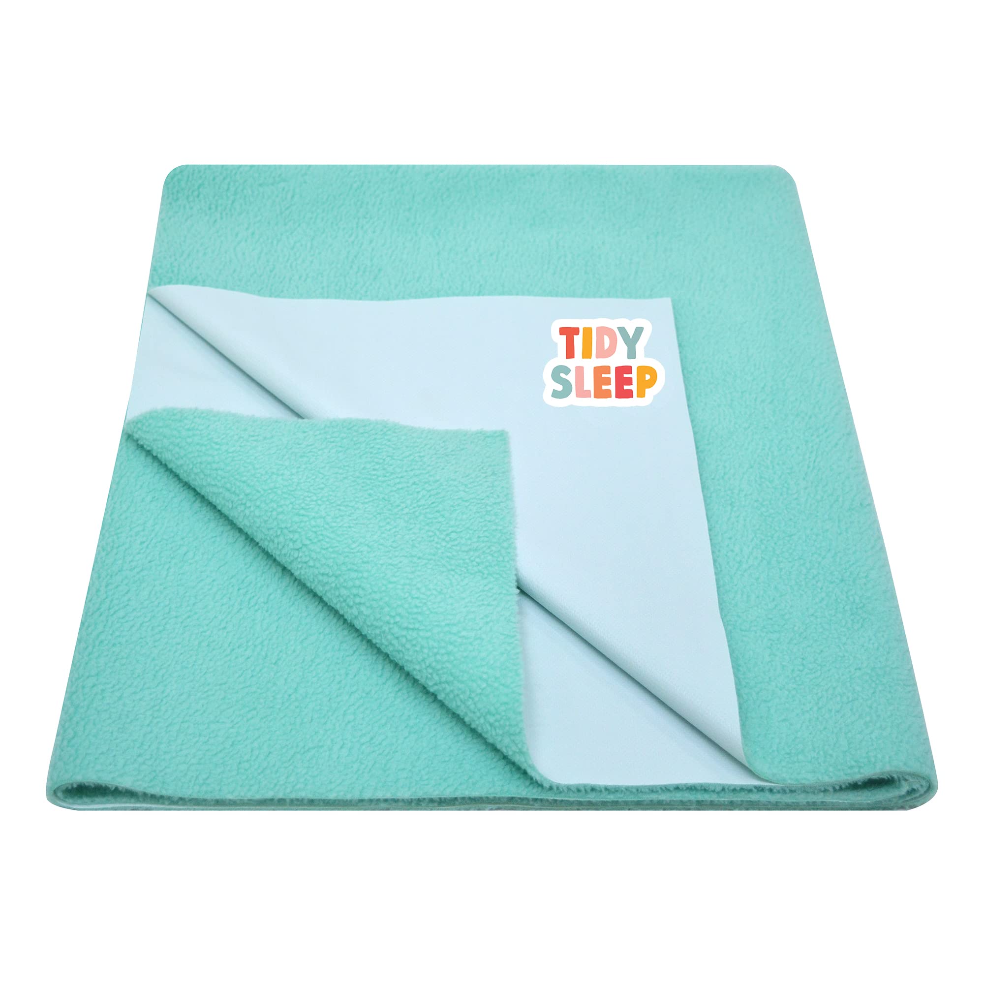 Tidy Sleep Instadry Anti-Piling Fleece Extra Absorbent Quick Dry Sheet for New Born Babies, Cotton Bed Protector Mattress Pack of 1 Seagreen Small (70x50) cm