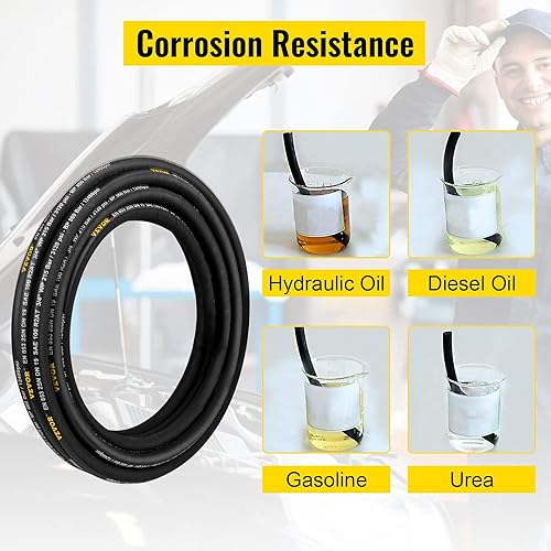 Miniatura 4 de VEVOR Manguera hidráulica de 38 pulgadas x 100 pies, manguera hidráulica en espiral 4800 PSI, manguera hidráulica de goma con 2 trenzas de alambre