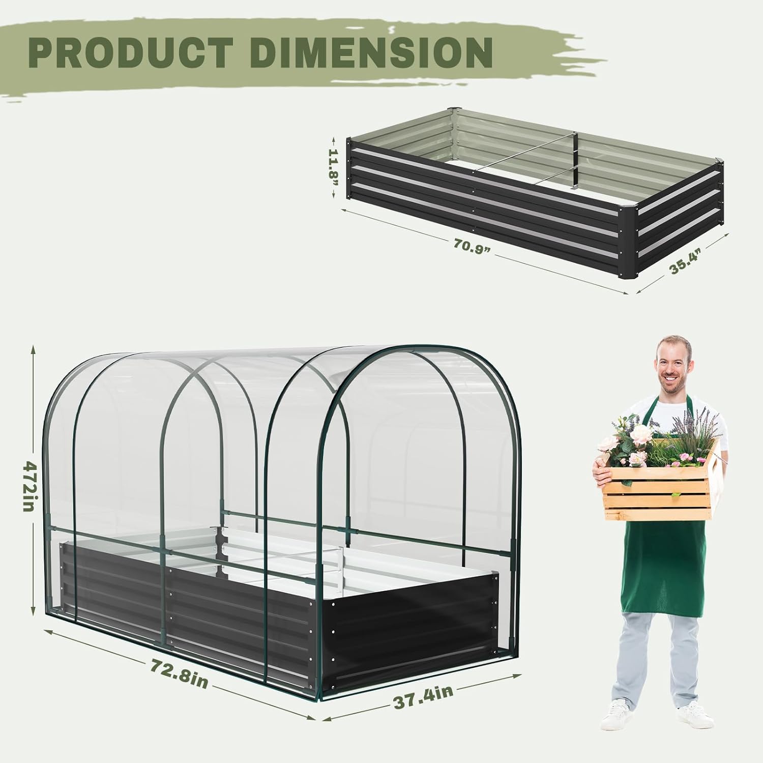 SUNYRISY Galvanized Raised Garden Bed with Greenhouse, Outdoor Metal Planter Box with Plant Bed Cover, Garden Box Protection for Gardening Vegetables Flowers Herbs Planting, Black