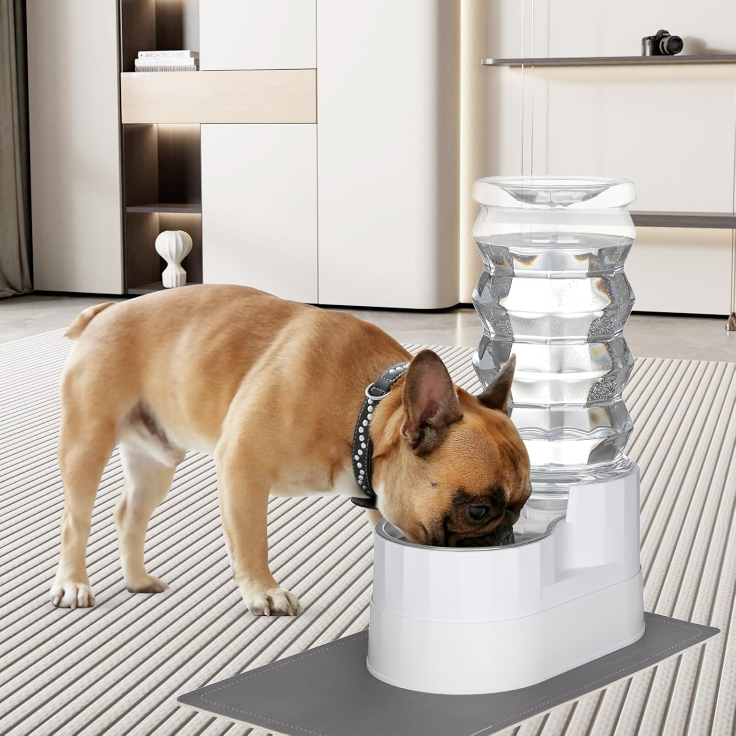 RIZZARI Automatic Pet Waterer, Gravity Stainless Steel Water Dispenser, 100% BPA-Free, Large Capacity Water Feeder for Cats and Small and Medium-Sized Dogs (8L, Bright White)