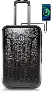Self-Charging Suitcase By 2 Kinetic Wheels with 5000mAh Removable Portable Charger, Durable Travel Hardside Carry On Luggage 22x14x9 Airline Approved with USB Port (Sharp Black)