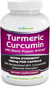 Turmeric Curcumin Complex with Black Pepper Extract - 755mg per Capsule, 180 Veg. Caps - Contains Piperine (for Superior Absorption and Tumeric Bio-Availability) and 95% Standardized Curcuminoids