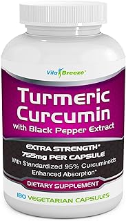 Turmeric Curcumin Complex with Black Pepper Extract - 755mg per Capsule, 180 Veg. Caps - Contains Piperine (for Superior Absorption and Tumeric Bio-Availability) and 95% Standardized Curcuminoids