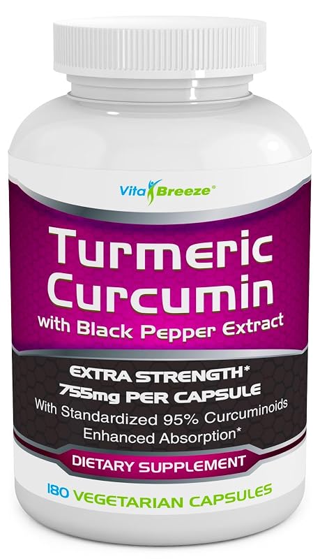 VitaBreeze Suplemento de Cúrcuma com Curcumina e Extrato de Pimenta-preta 755 mg, 180 cápsulas