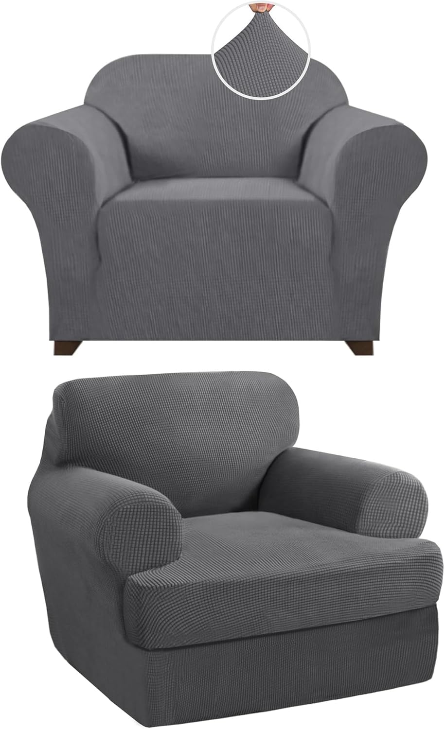 Stretch Armchair Slipcovers Bundle T Cushion Chair Slipcovers, Grey