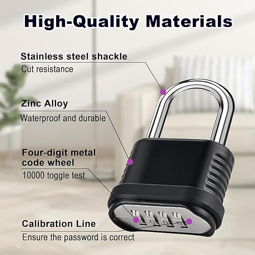 Miniatura 3 de Candado con combinación  Candado de combinación de 4 dígitos resistente - Candado de combinación al aire libre impermeable de 26.5mm para valla al