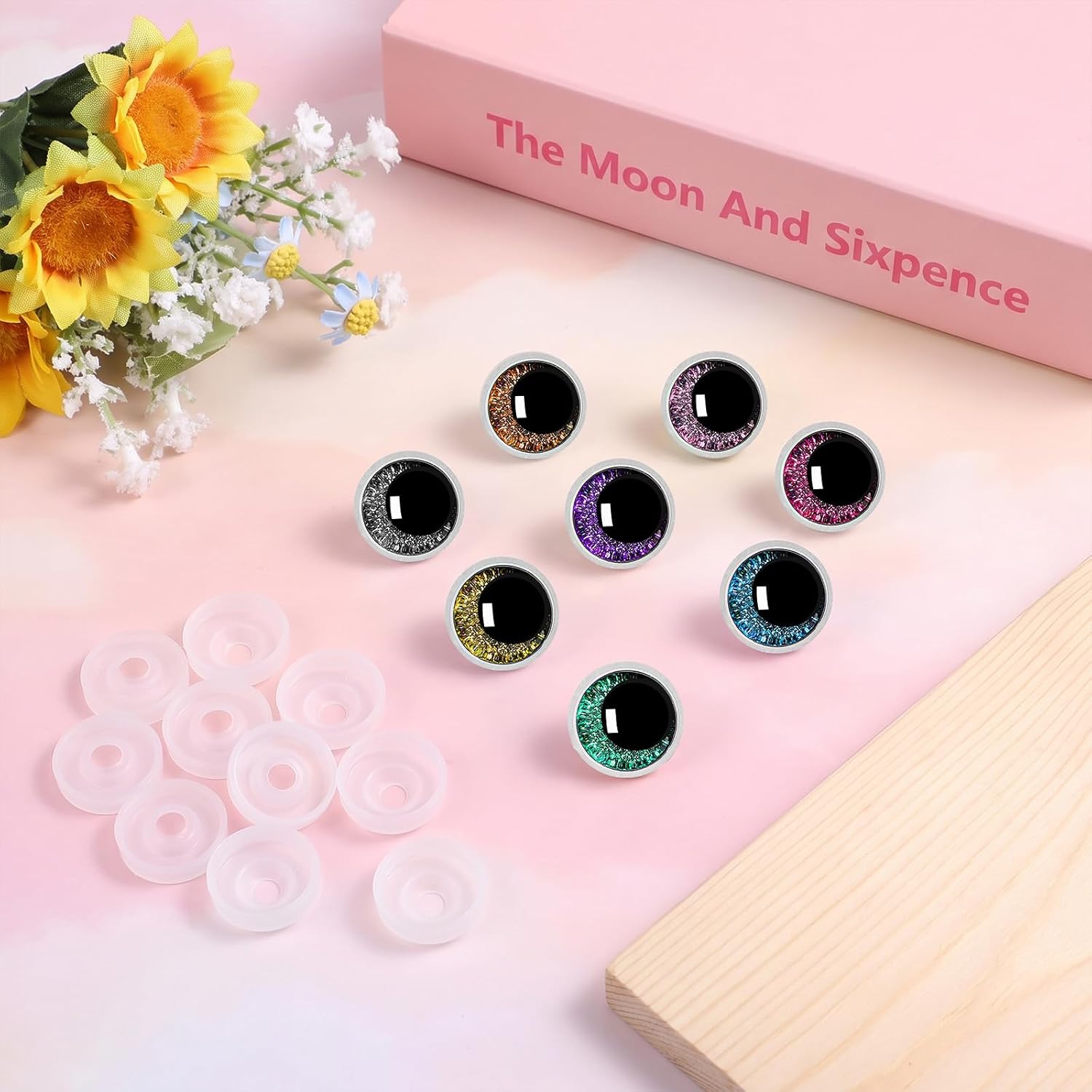 12-20mm Glitter Safety Eyes, 48 Pcs 3D Moon Glitter Crochet Safety Eyes