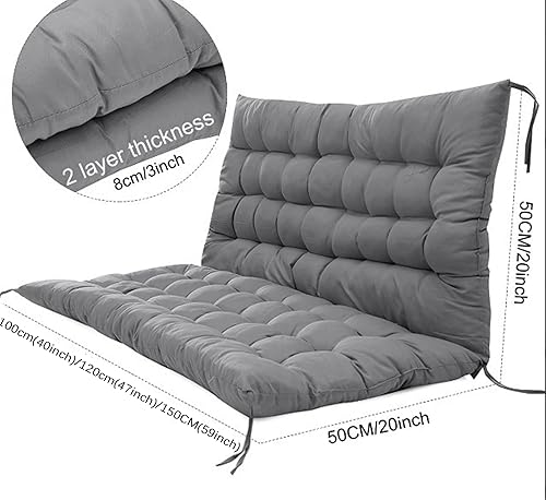 Miniatura 5 de XIEMINLE Cojín de banco grueso con respaldo, cojín para silla columpio con lazos, cojines de repuesto para columpio al aire libre para jardín,