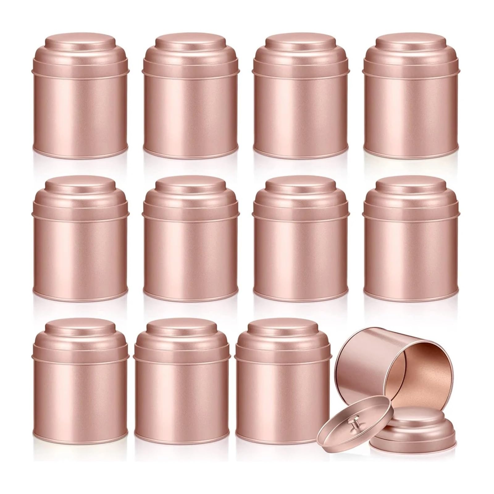 12 latas de té con tapas dobles herméticas, redondas, pequeñas, for cocina, for guardar hojas sueltas para Té, Café, Azúcar(12pcs Rose Gold)