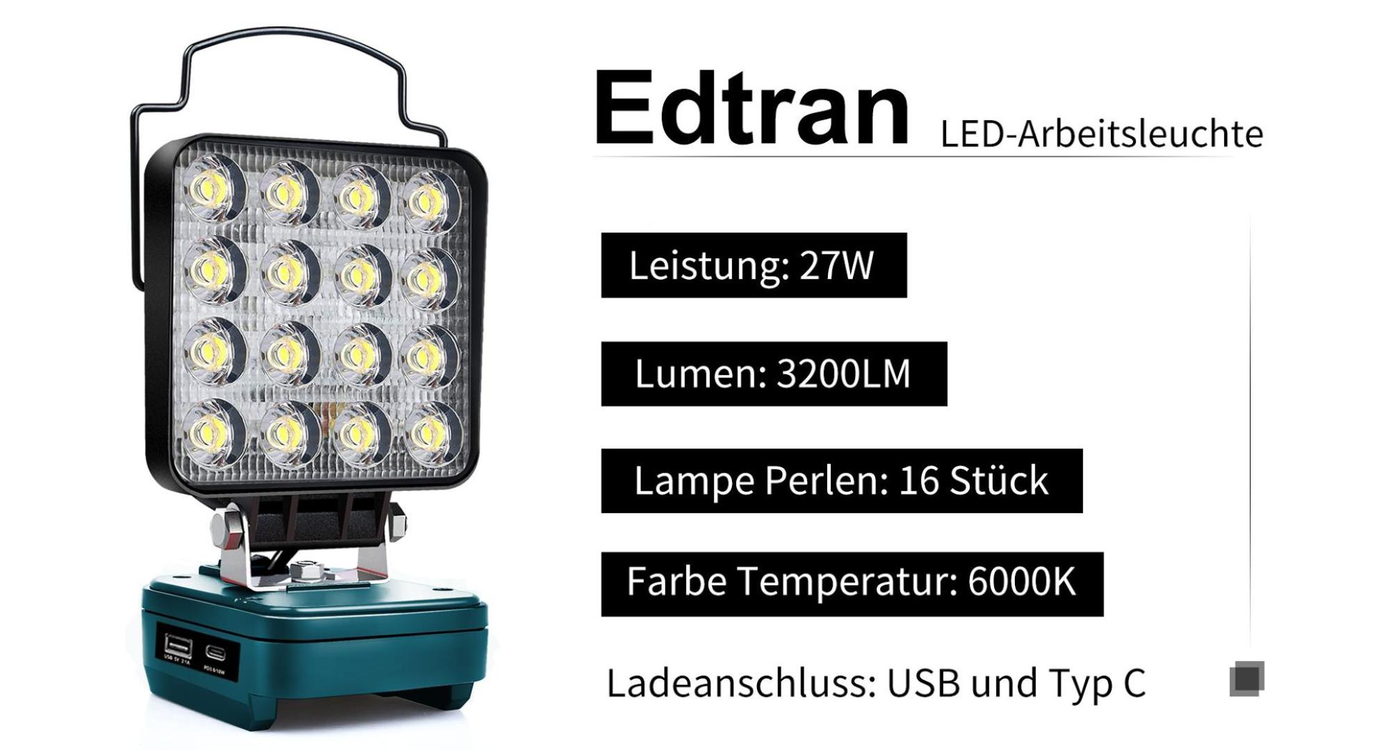 Bosch 18V Akku-LED Arbeitsleuchte 90W - Kabellos, Wasserdicht, Mit USB-C & Notfall-Taschenlampe