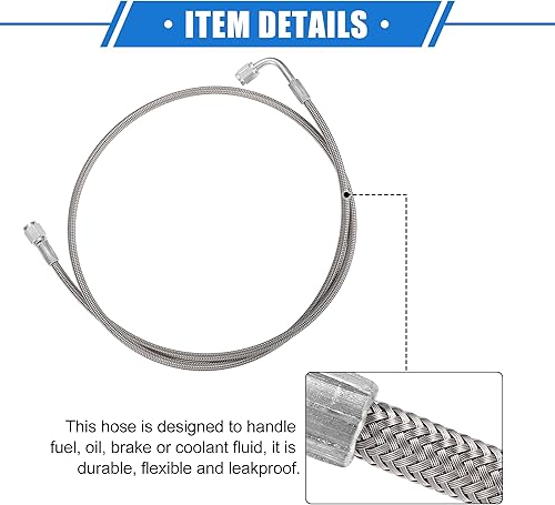 Vista 96 de AN3 - Línea de alimentación de aceite turbo de acero trenzado de 90 grados a extremo de manguera recto, turbocompresor remoto de 24 pulgadas, línea