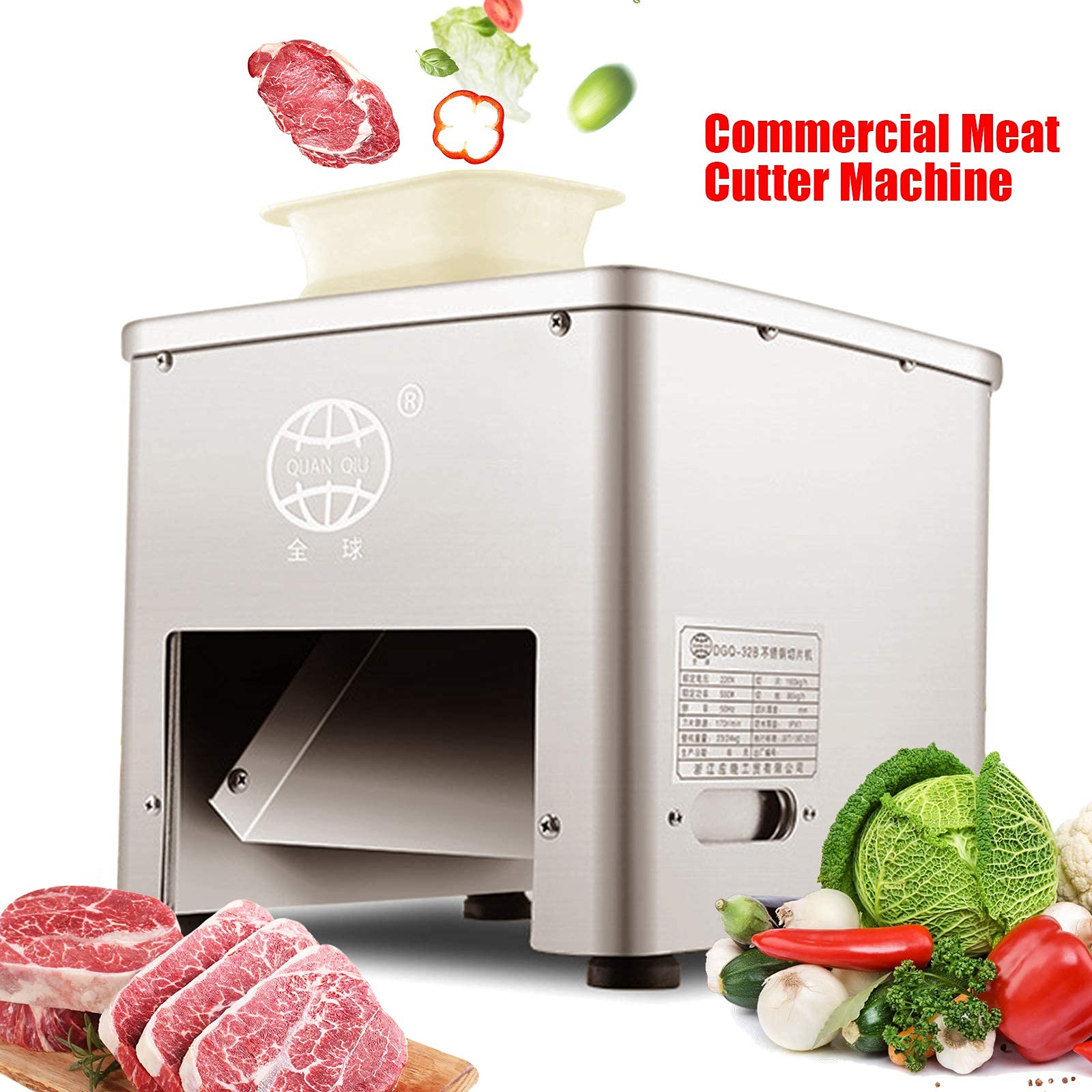 KPfaster Commercial Meat Cutter Machine for Restaurant 85mm Blade Automatic Slice Strip Cube Meat Cutting Machine 350lb/h Stainless Steel 110V