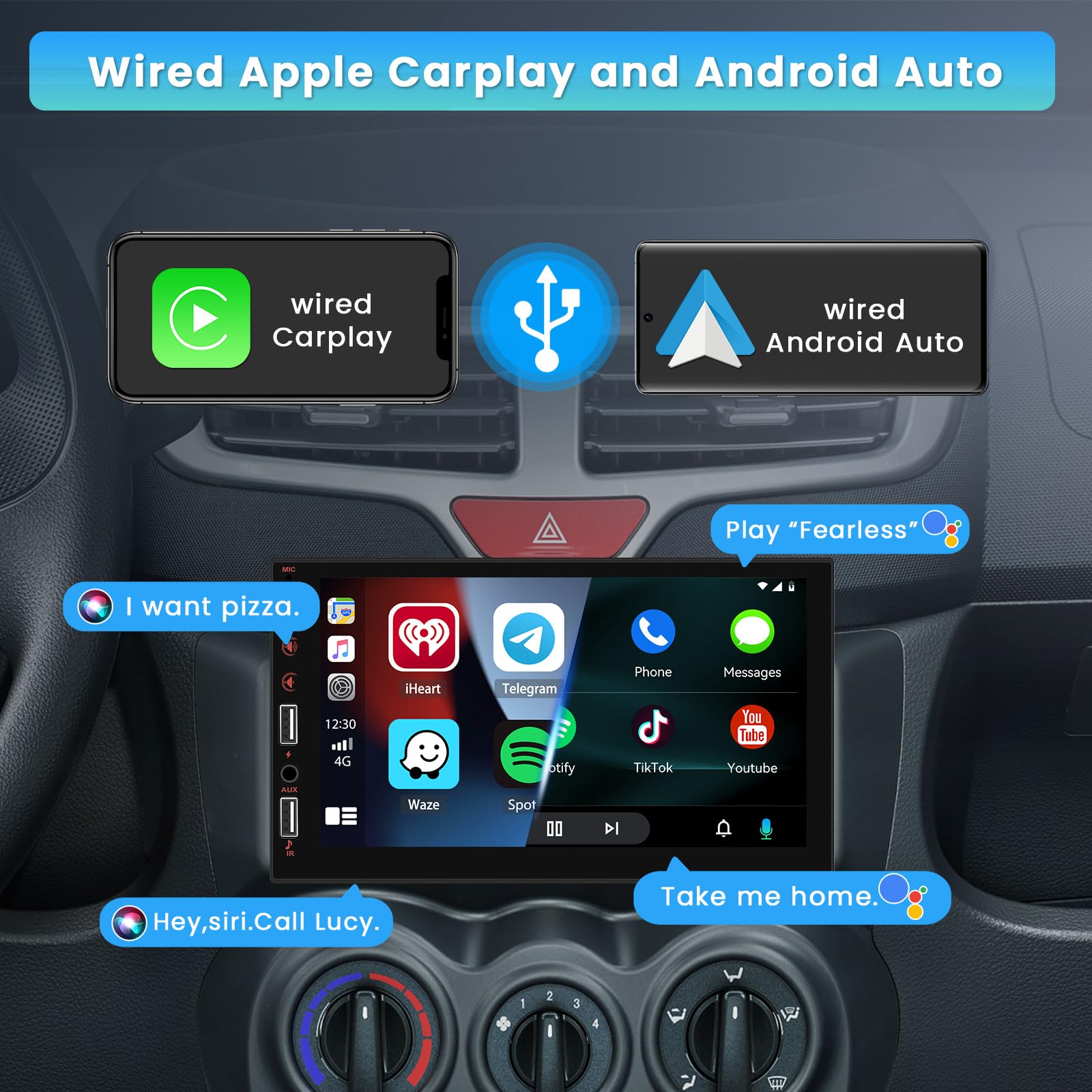 Inefala Autoradio 1 Din con CarPlay e Android Auto, Schermo HD Touchscreen da 7 Pollici Stereo Auto Bluetooth con Assistente Vocale Mirror Link Controllo del Volante FM USB AUX-in Retrocamera