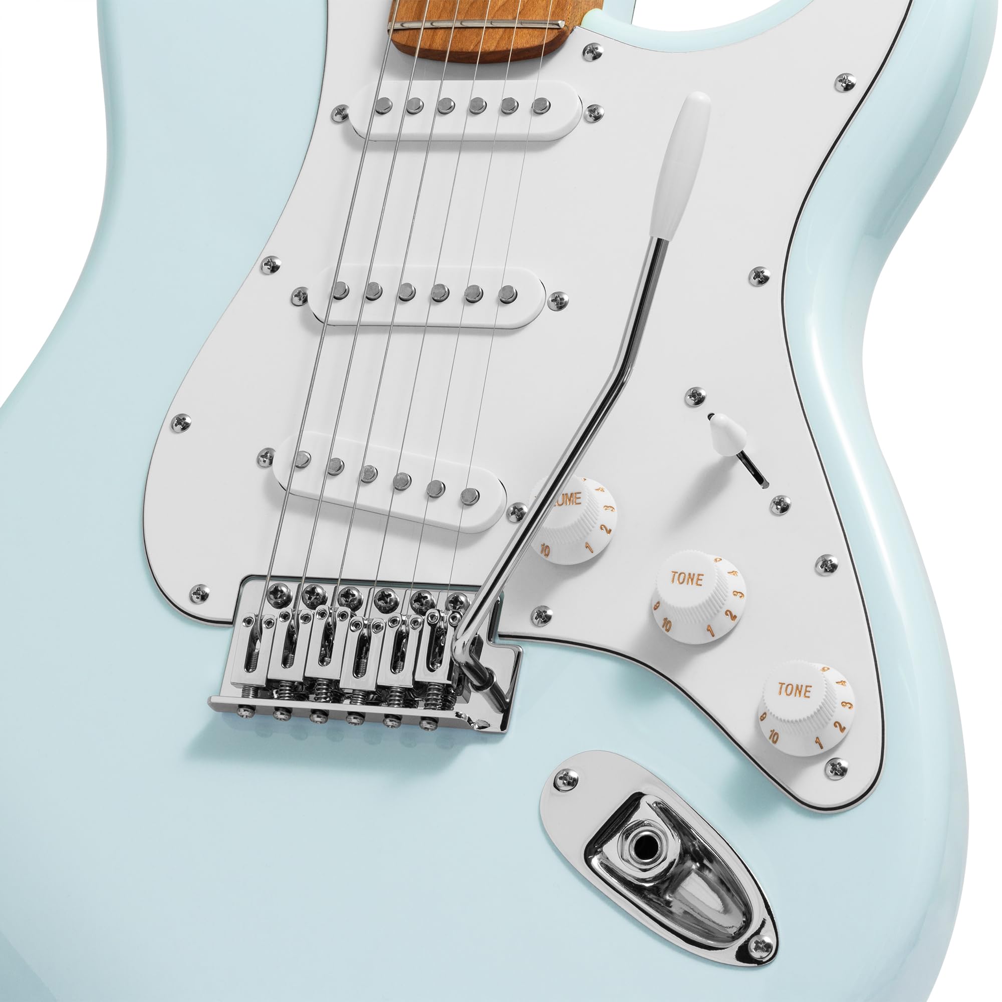 Tiger ELG-LBL chitarra elettrica full size azzurra | Manico in acero stagionato e pickup SSS versatili, adatta a tutti gli stili musicali e livelli di esperienza.
