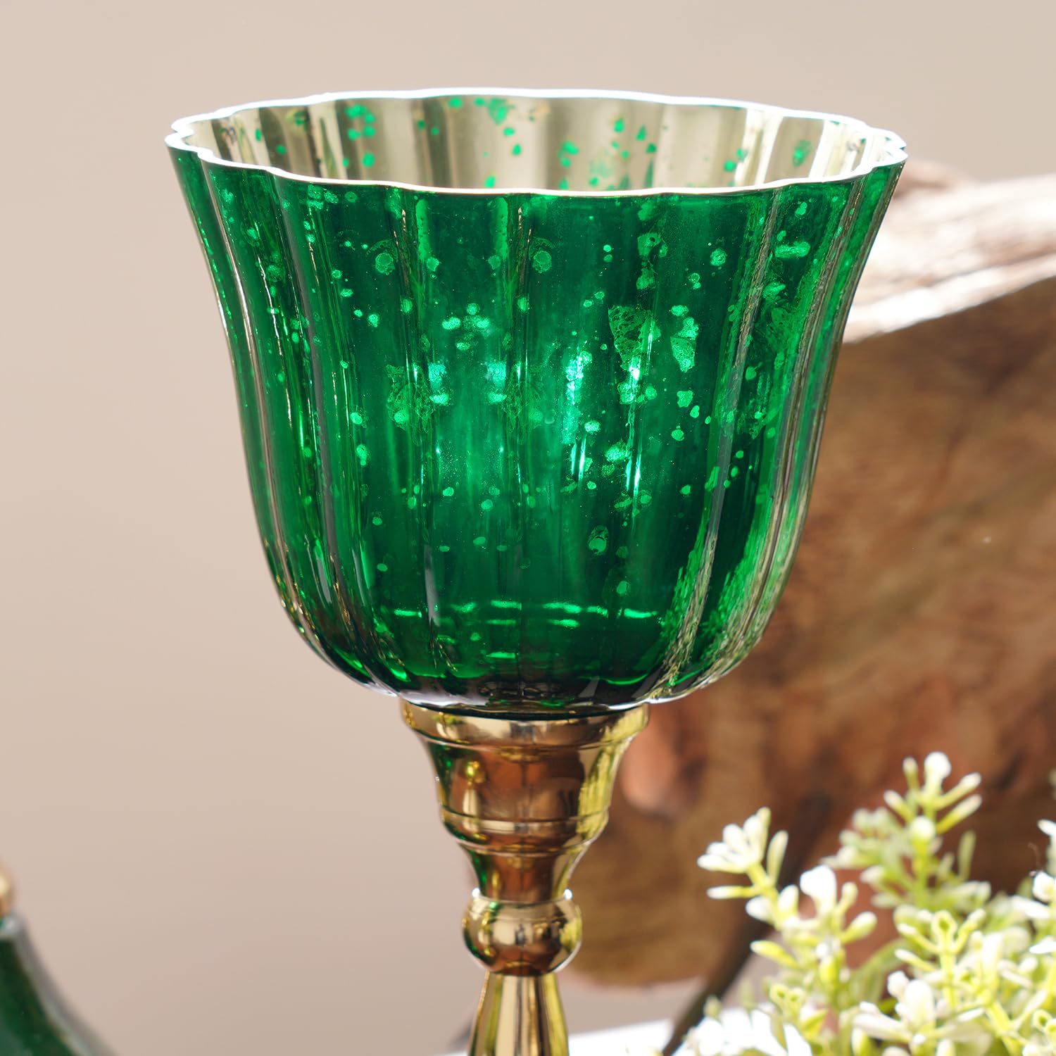 Pure Home + Living Green and Gold Votive with Metal Stand - Small