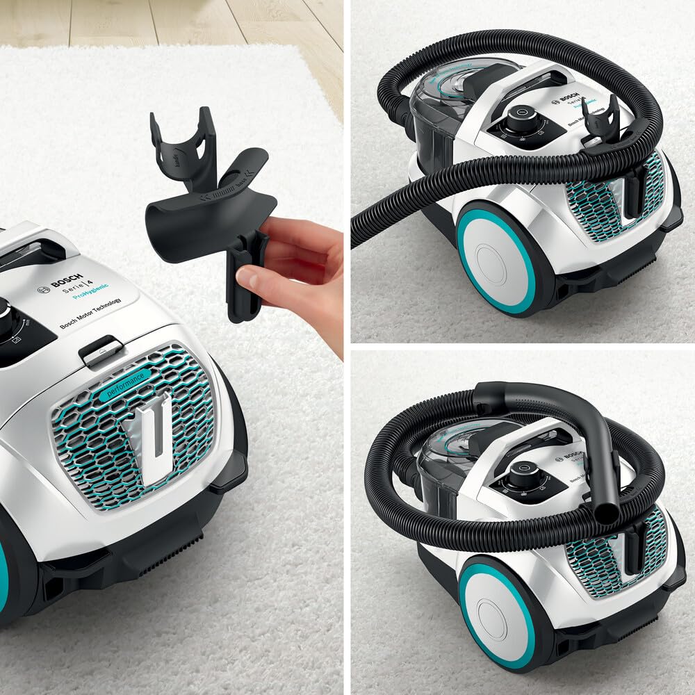 Bosch Electroménager Série 4, BGC21HYG1, aspirateur traîneau sans Sac Pro Hygiène, Filtre hygiénique UltraAllergie, Puissant et Compact, 550 Watts, Accessoire pour Matelas Inclus, Blanc