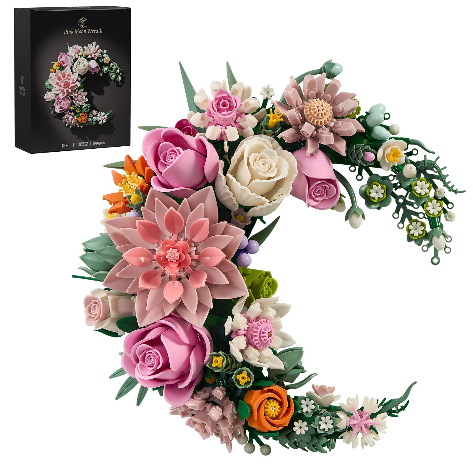Botanicals Flower Building Set,Pink Moon Dahlia Rose Bouquet Decor Gifts
